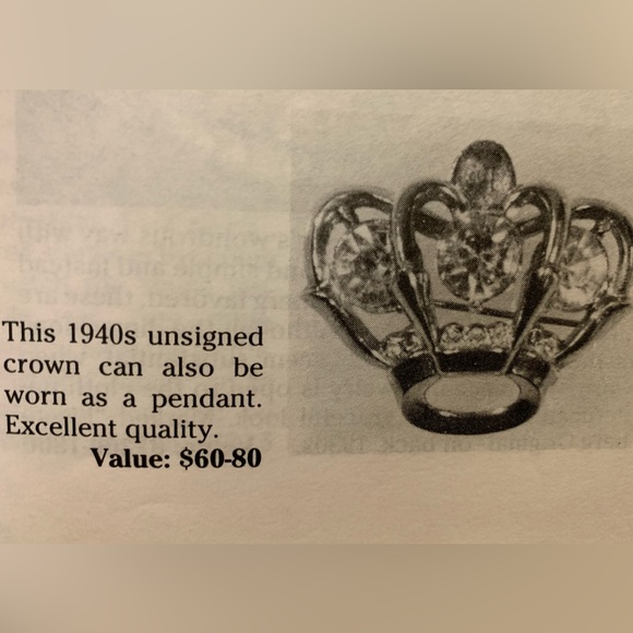 Vintage 1940s Gold Washed Royal Crown Paste Pendant/Brooch - Picture 2 of 3